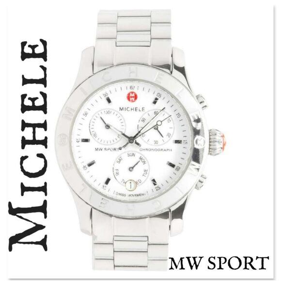 Authentic Michele MW Sport Silver Chronograph Swiss Quartz Watch - Works - Picture 1 of 16